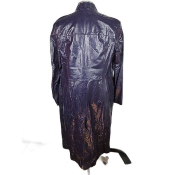 Retro Danier Purple Full Length Leather Coat  Lined Stand-up Collar Size 12 Y2K - Picture 12 of 13